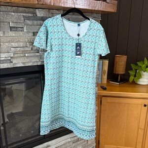 Cabana Life Teal and White Geometric Dress